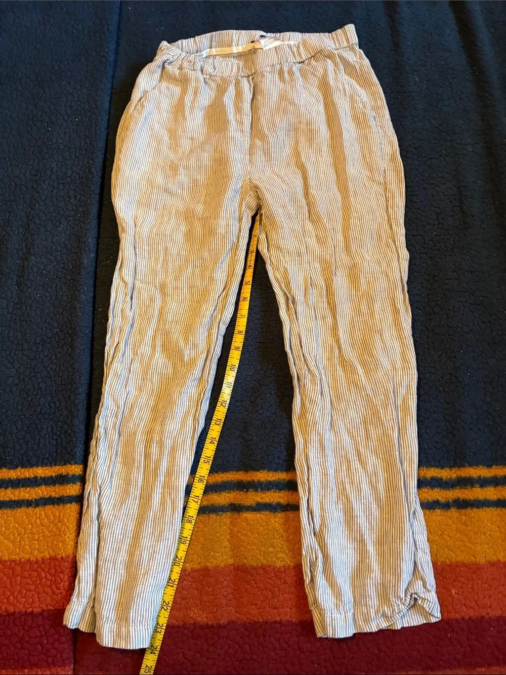 Quince Light Blue / gray & White Striped 100% linen Pants